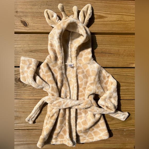 Infant Baby Hudson Baby Tan and Cream Plush Pajama Robe with Giraffe Ears - Picture 2 of 7